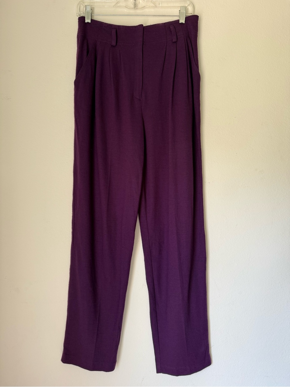 VTG Carole Little Saint-Tropez West 100% Pure Wool Pleated Trousers Purple 12